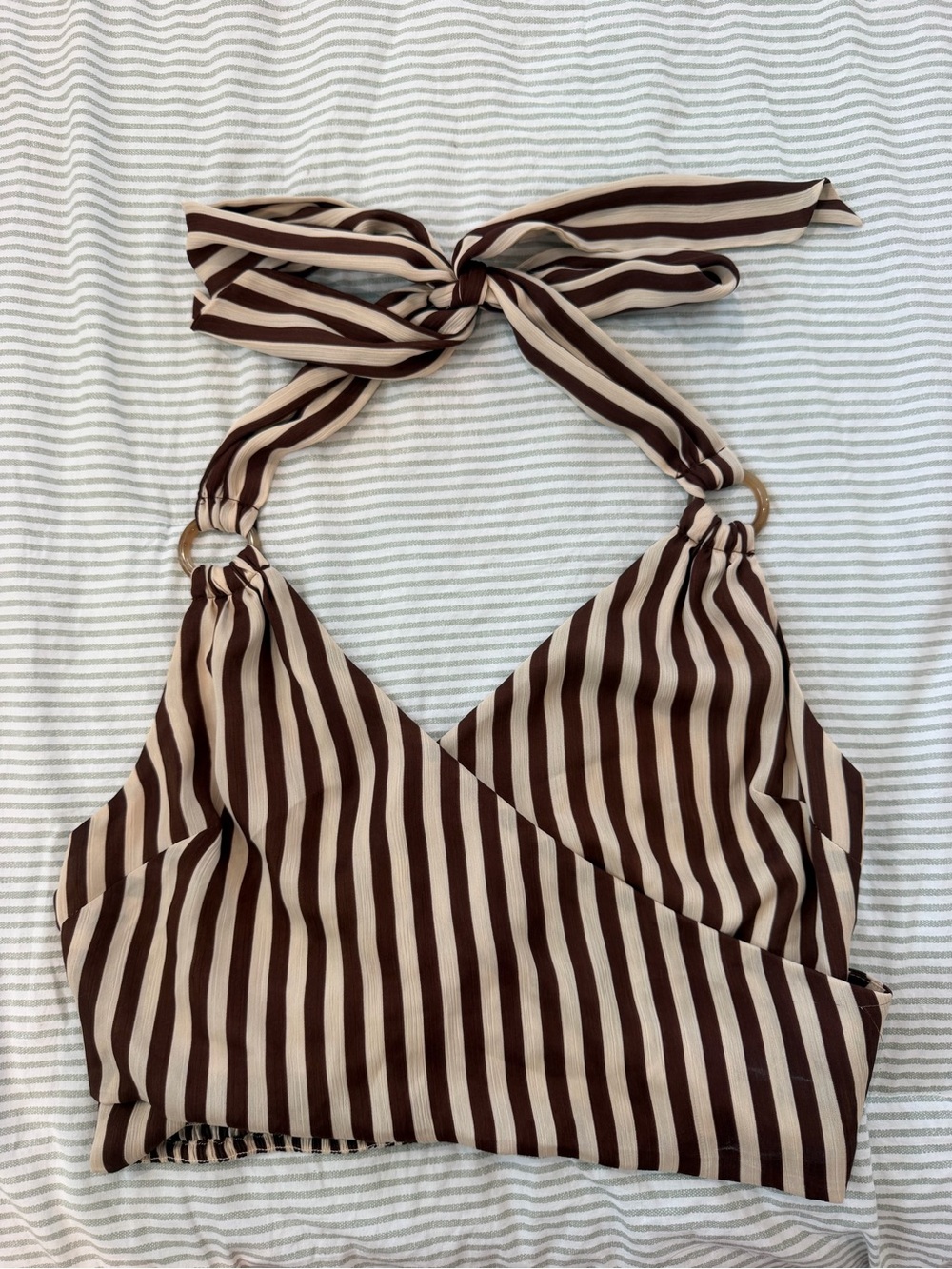 Moon River Brown & Cream Striped Halter Camisole